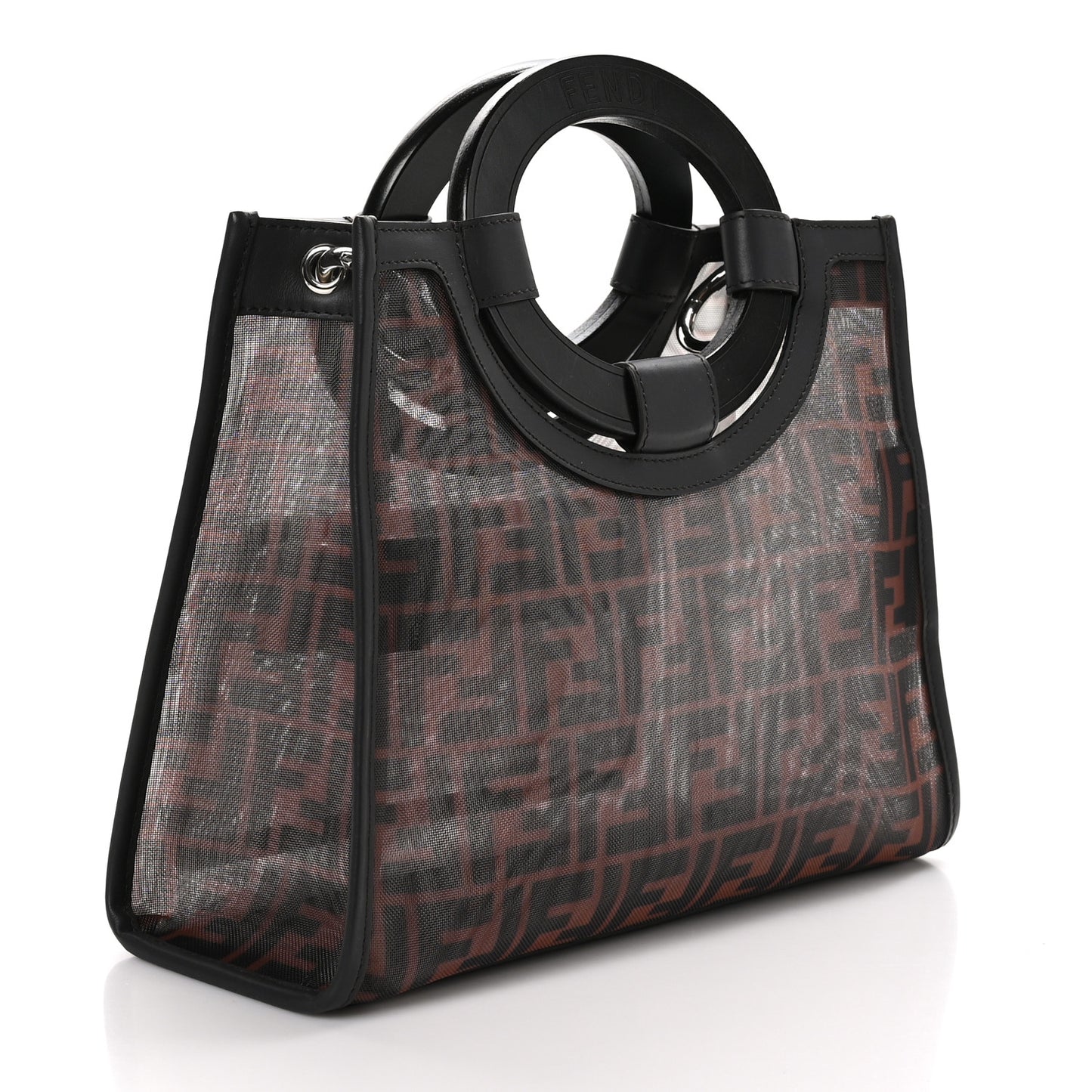 Mesh Vitello Century Cuoio FF 1974 Small Runaway Shopper Tote Marrone Black Ebano