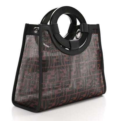 Fendi Mesh Vitello Century Cuoio FF 1974 Small Runaway Shopper Tote Marrone Black Ebano 3 of 10