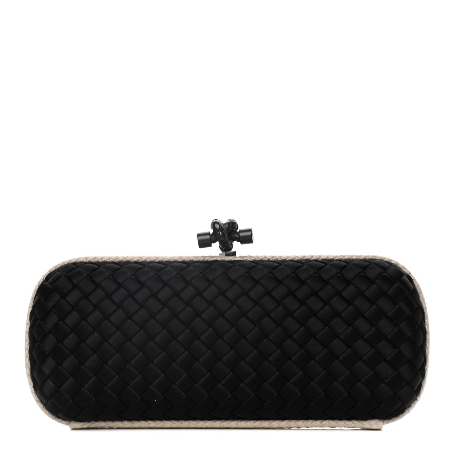 Intrecciato Silk Raffia Faille Knot Clutch Black