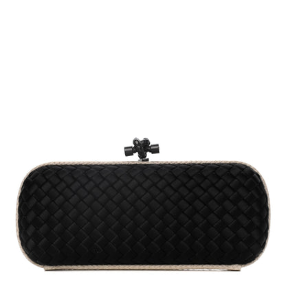 Bottega Veneta Intrecciato Silk Raffia Faille Knot Clutch Black 1 of 7