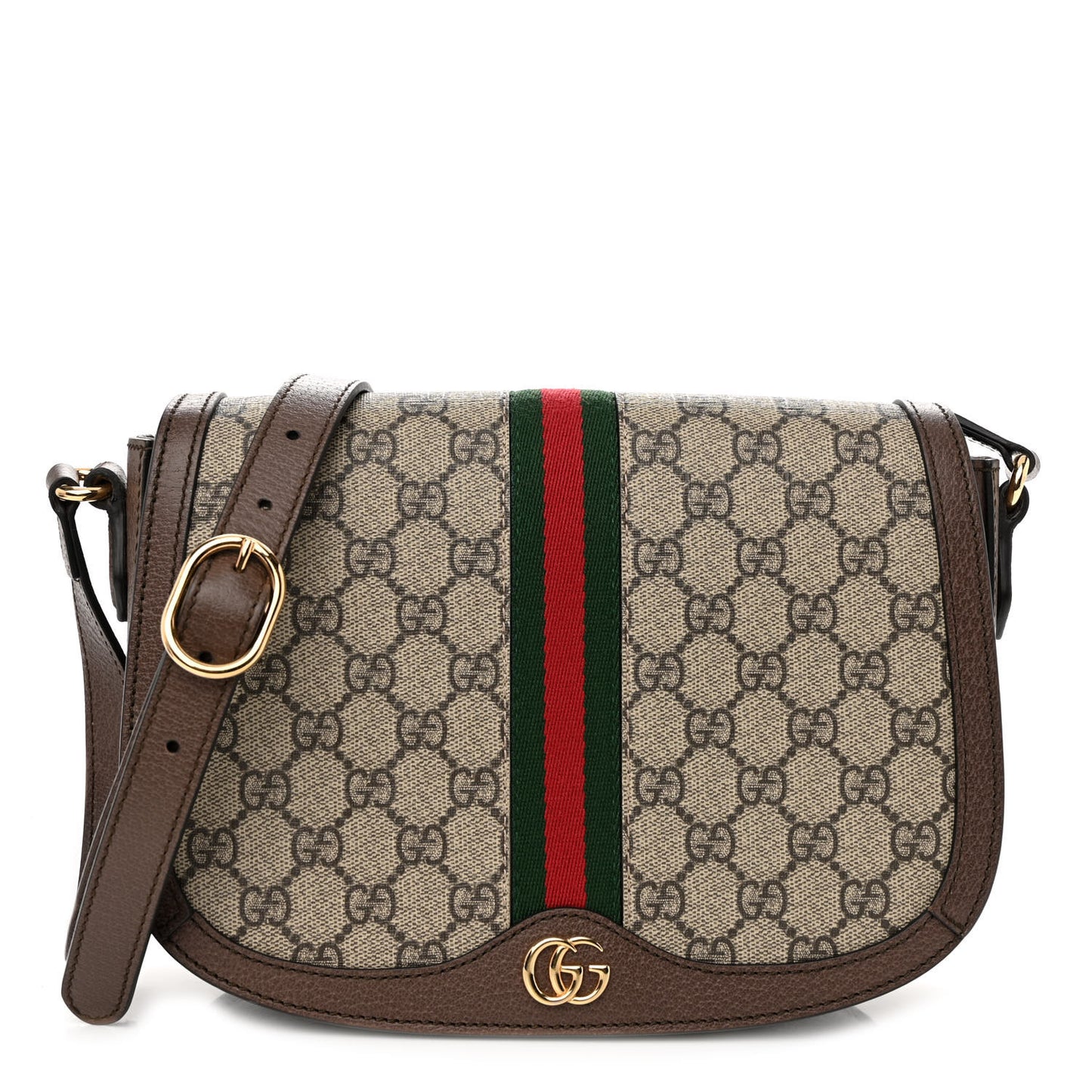 GG Supreme Monogram Web Small Ophidia Flap Messenger Bag Brown