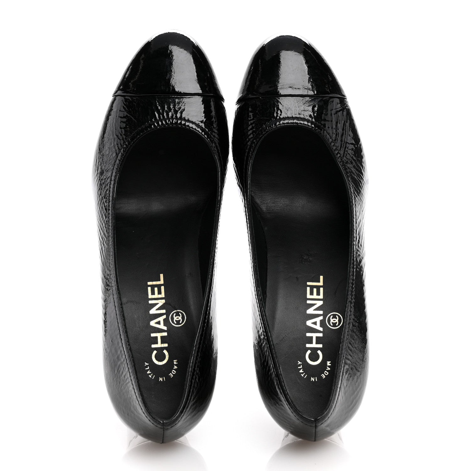 Chanel Patent Calfskin Crystal Cap Toe Logo Pumps 38 Black 2 of 11