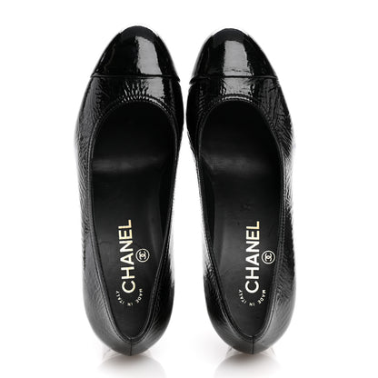 Chanel Patent Calfskin Crystal Cap Toe Logo Pumps 38 Black 2 of 11