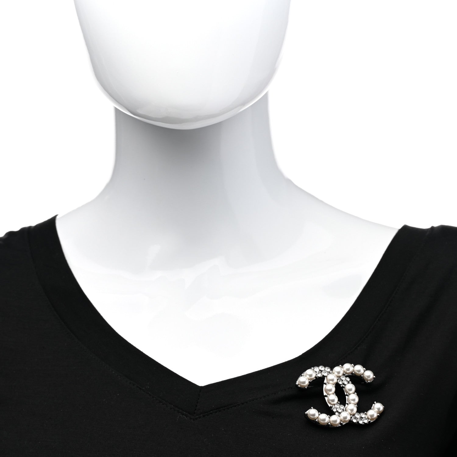 Chanel Pearl Crystal CC Brooch Silver 2 of 4