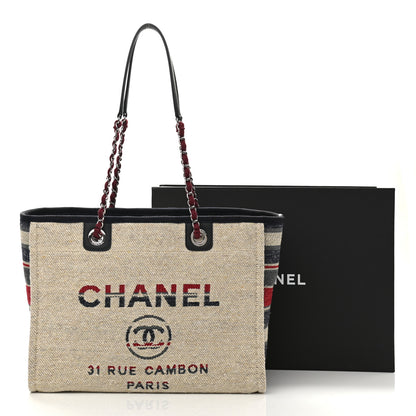 Chanel Striped Canvas Small Deauville Tote Beige 11 of 11