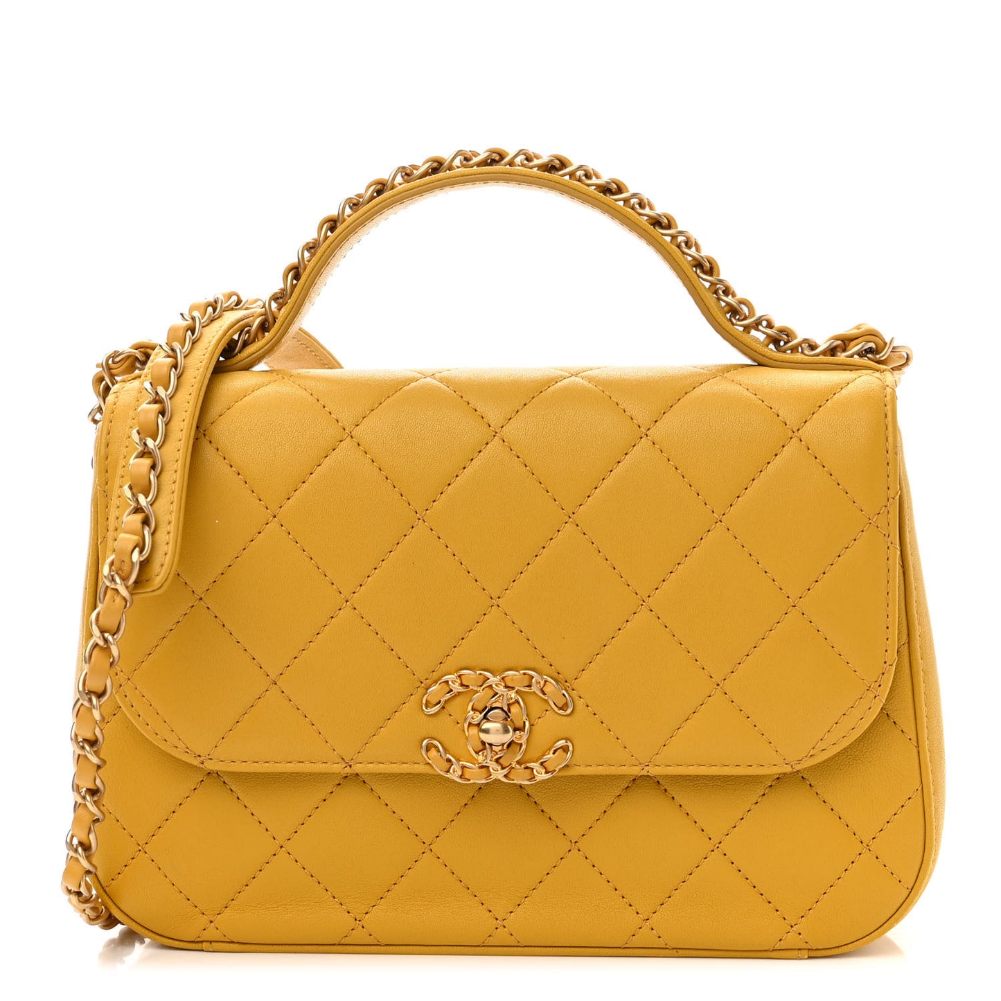 Lambskin Quilted Chain Infinity Top Handle Flap Yellow