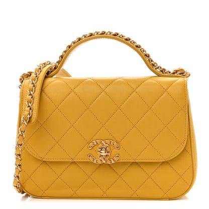 Chanel Lambskin Quilted Chain Infinity Top Handle Flap Yellow 1 of 9