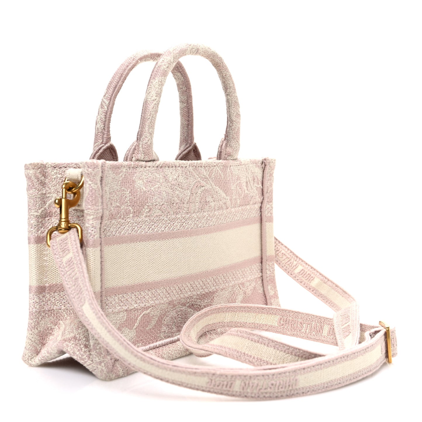 Canvas Embroidered Toile De Jouy Reverse Mini Book Tote With Strap Rose Multicolor