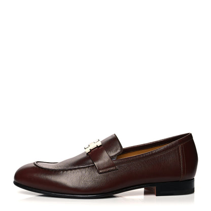 Hermes Goatskin Mens Paris Loafers 41 Marron Acajou 1 of 11
