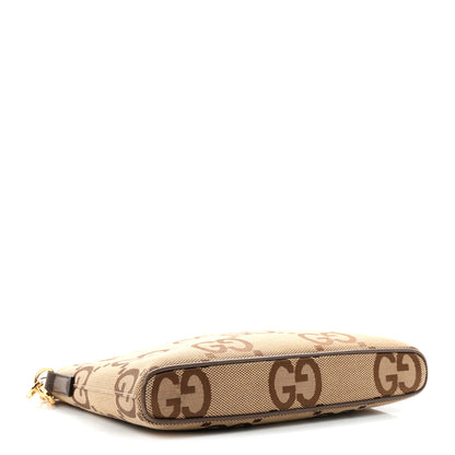 Gucci Monogram Jumbo GG Textured Dollar Calfskin Web Wristlet Messenger Bag Camel Ebony New Acero 4 of 11