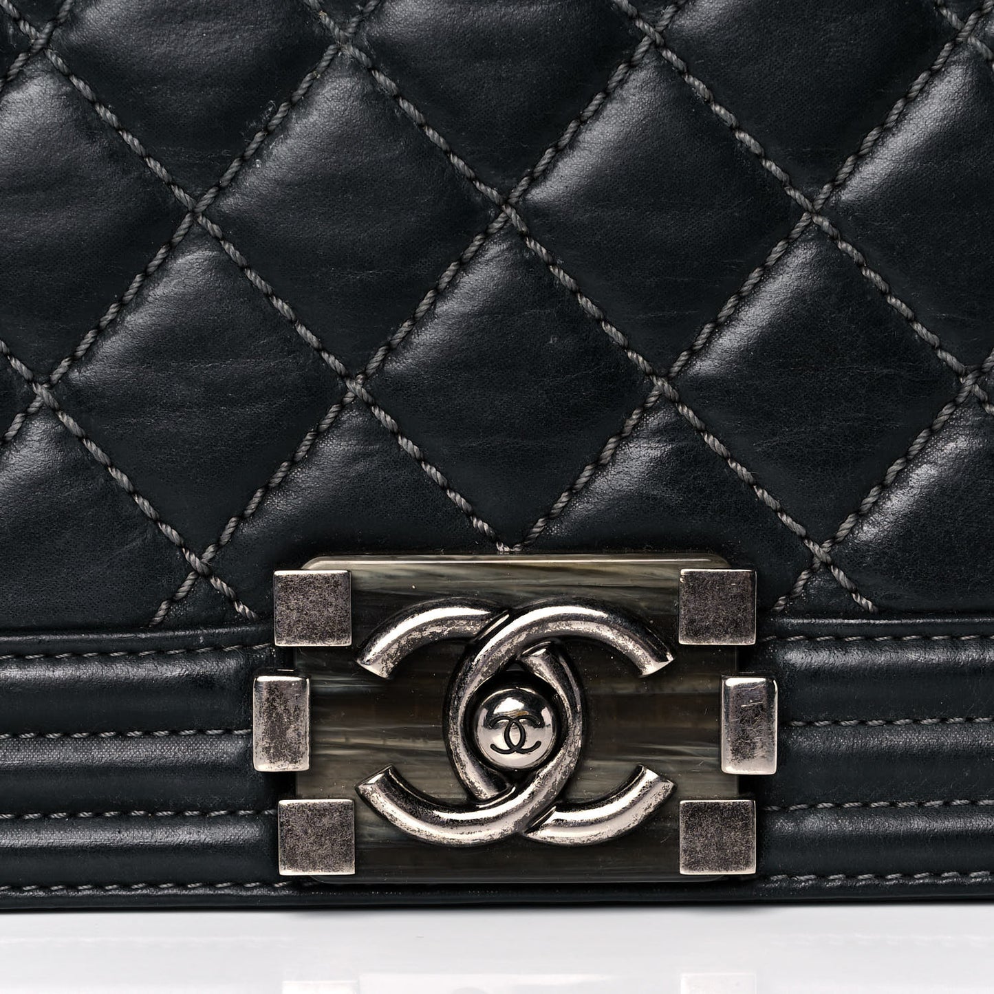 Calfskin Quilted Stitched New Medium Boy Flap Dark Navy Blue