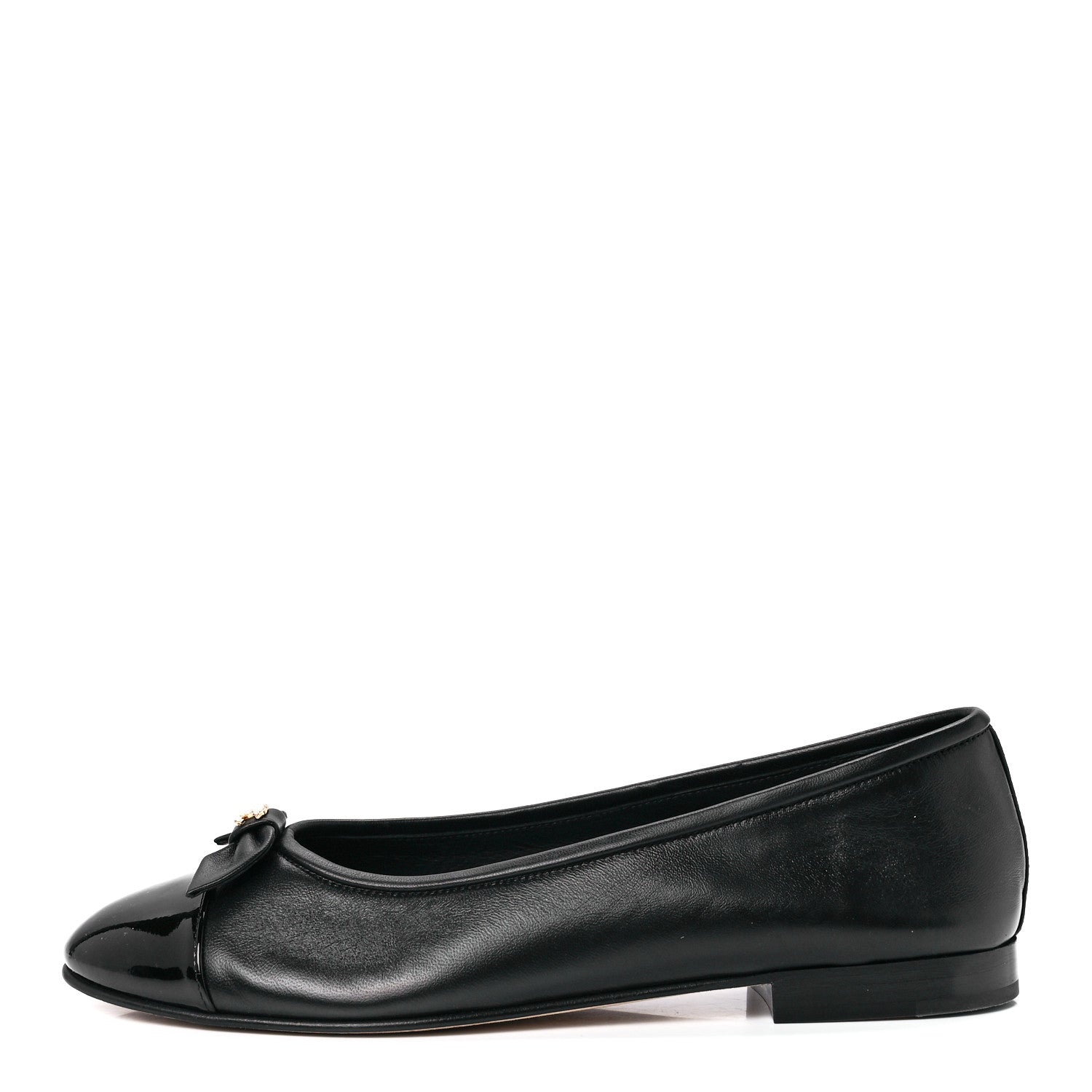 Chanel Lambskin Patent Cap Toe Pearl CC Ballerina Flats 38.5 Black 1 of 9