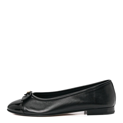 Chanel Lambskin Patent Cap Toe Pearl CC Ballerina Flats 38.5 Black 1 of 9