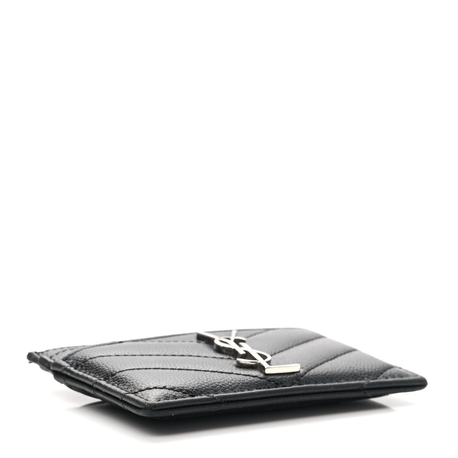 Saint Laurent Grain De Poudre Matelasse Chevron Monogram Credit Card Case Black 4 of 7