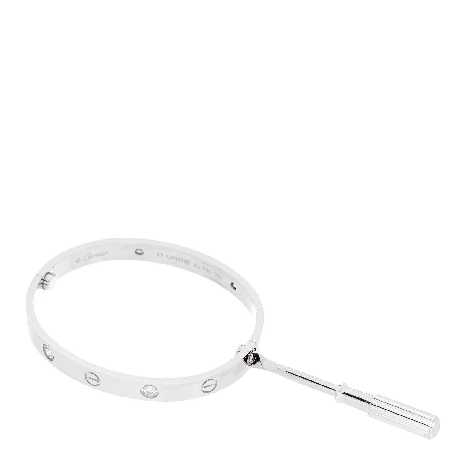 Cartier 18K White Gold 4 Diamond LOVE Bracelet 17 3 of 6