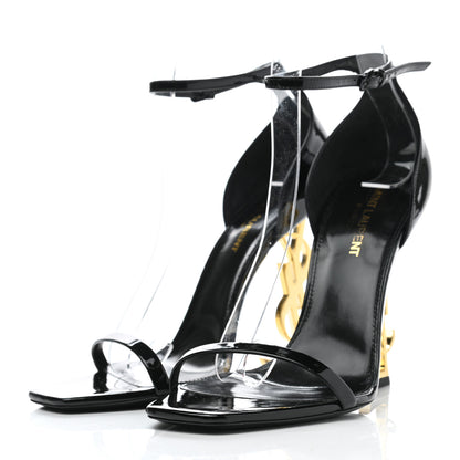 Saint Laurent Patent Calfskin Opyum 110 Sandals 38.5 Black Gold 3 of 9