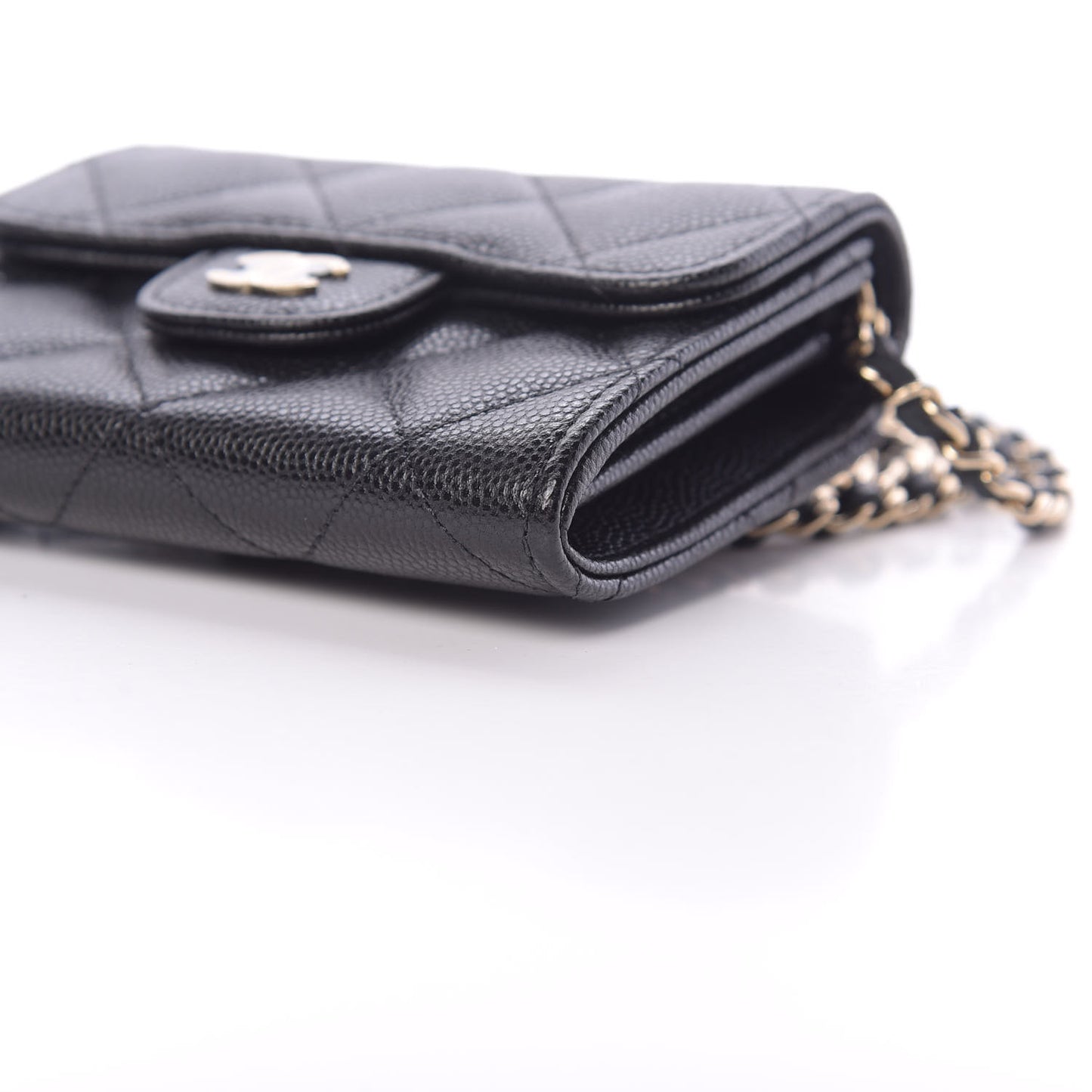 Caviar Quilted Flap Card Holder On Chain Black