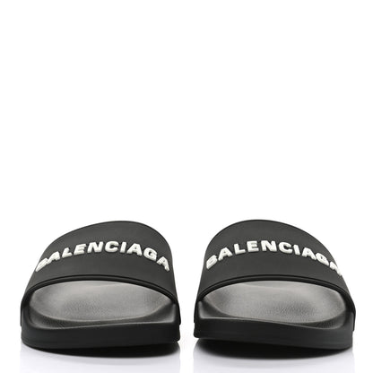 Balenciaga Rubber Womens Logo Pool Slide Sandals 40 Black White 2 of 8