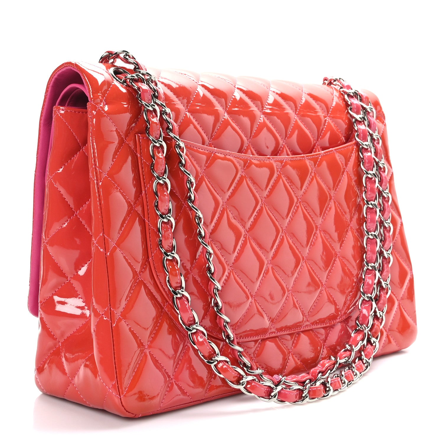 Chanel Patent Maxi Quilted Double Flap Dark Pink 3 of 9