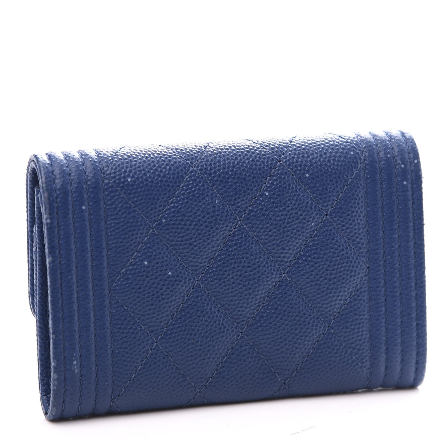 Caviar Quilted Boy Flap Card Holder Wallet Blue