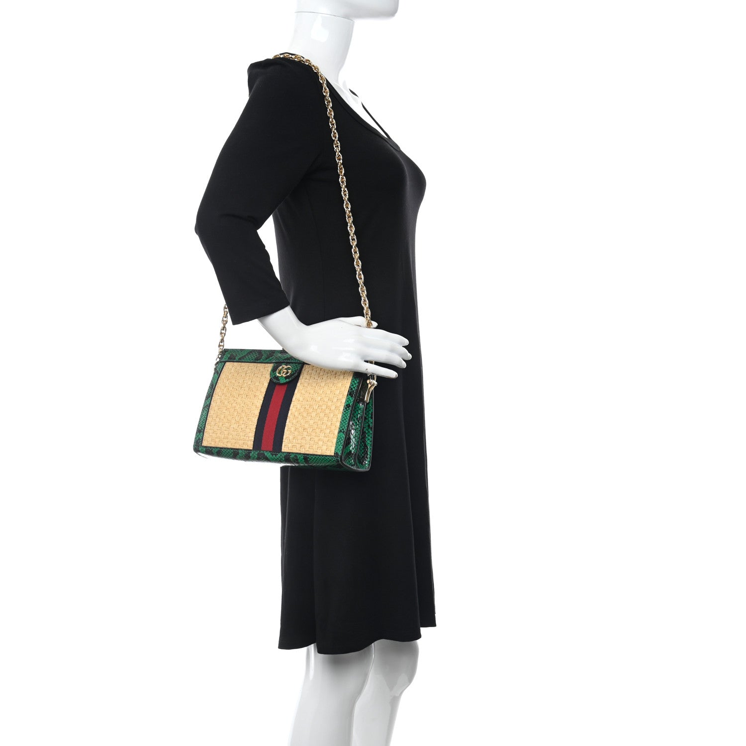 Gucci Raffia Elaphe GG Small Ophidia Chain Shoulder Bag Natural New Shamarock 2 of 13