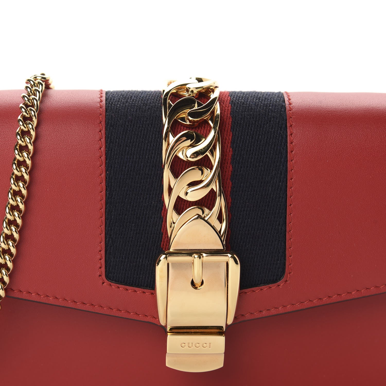 Gucci Calfskin Super Mini Sylvie Chain Shoulder Bag Hibiscus Red 10 of 10