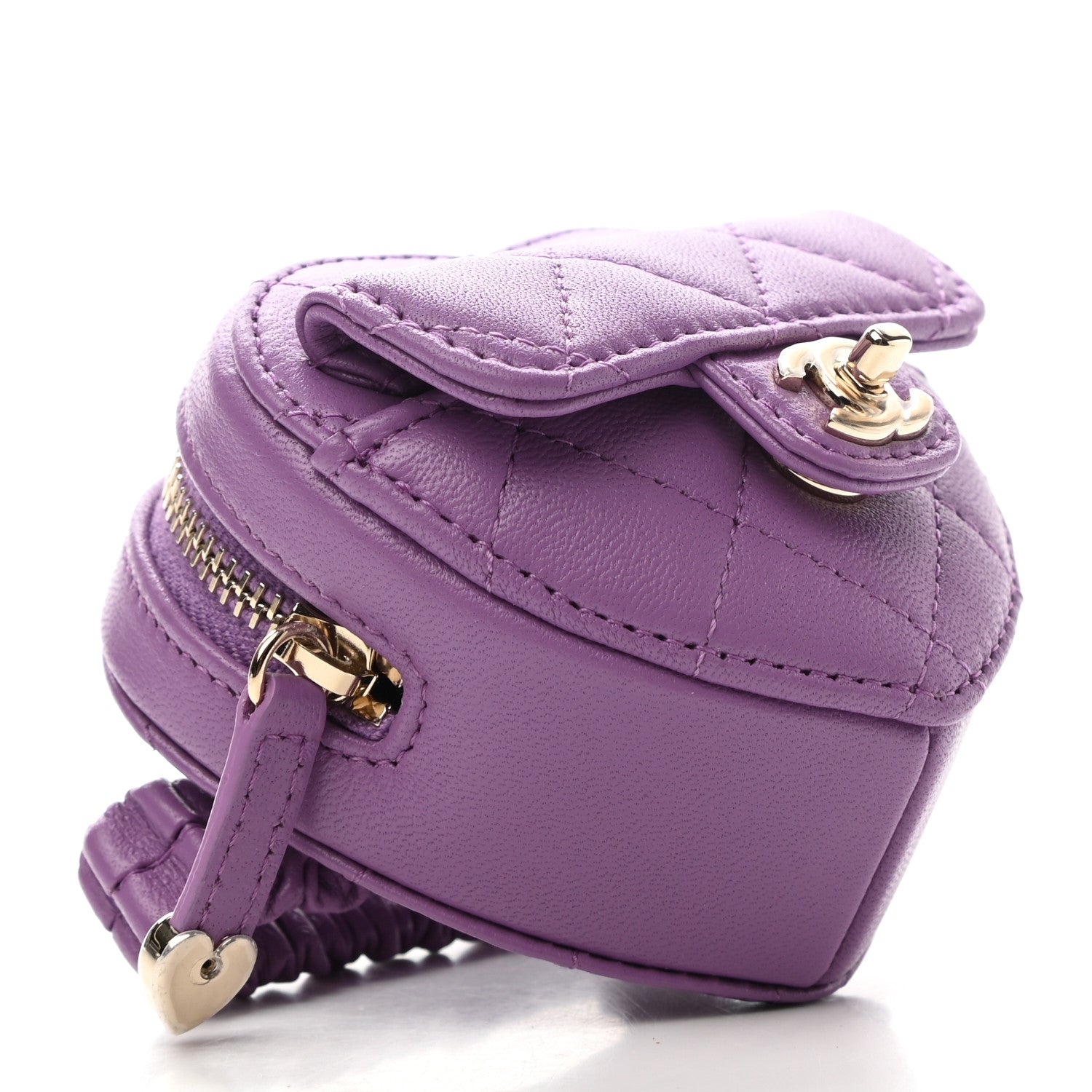 Chanel Lambskin Quilted CC In Love Heart Zipped Arm Coin Purse Purple 4 of 8