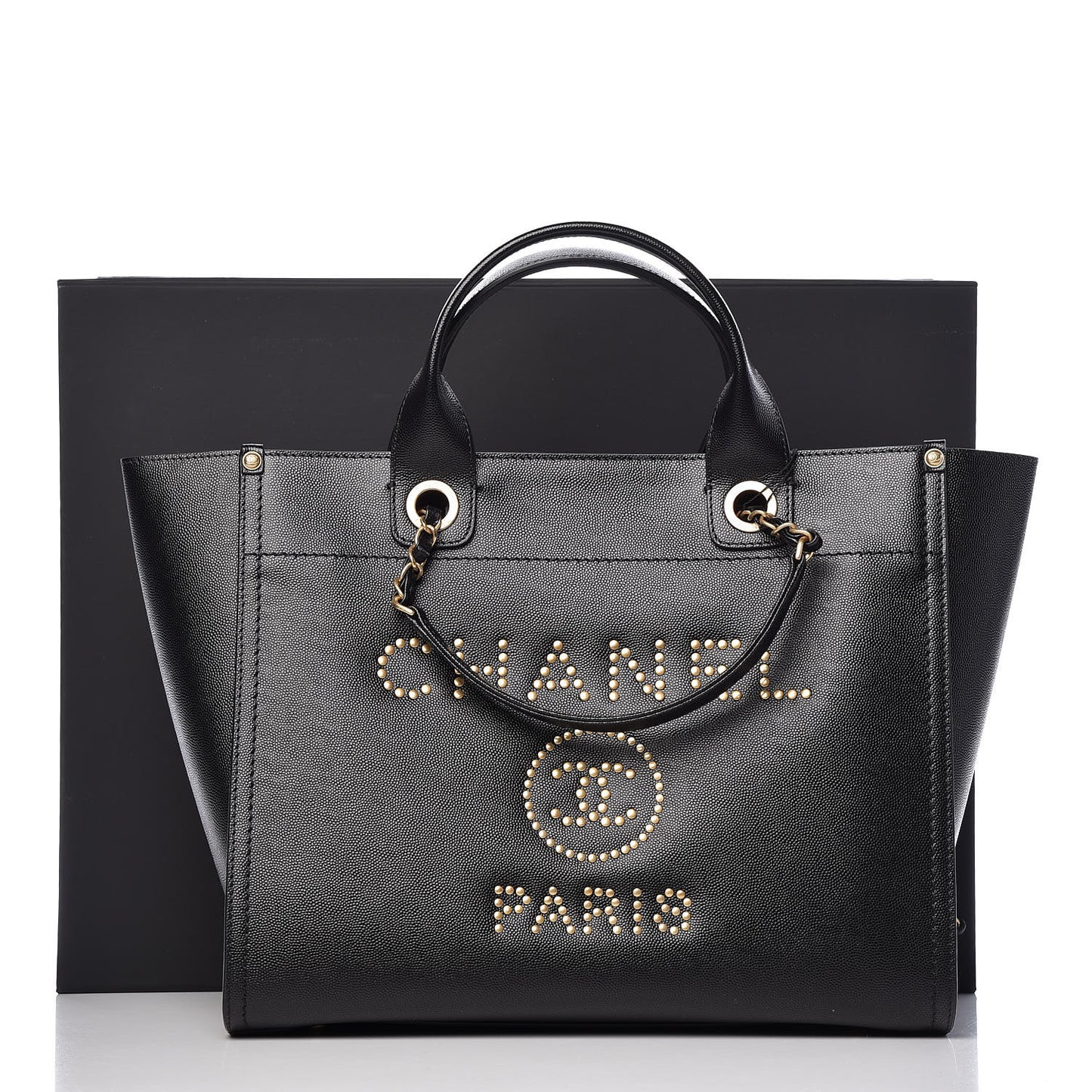 Caviar Small Studded Deauville Tote Black