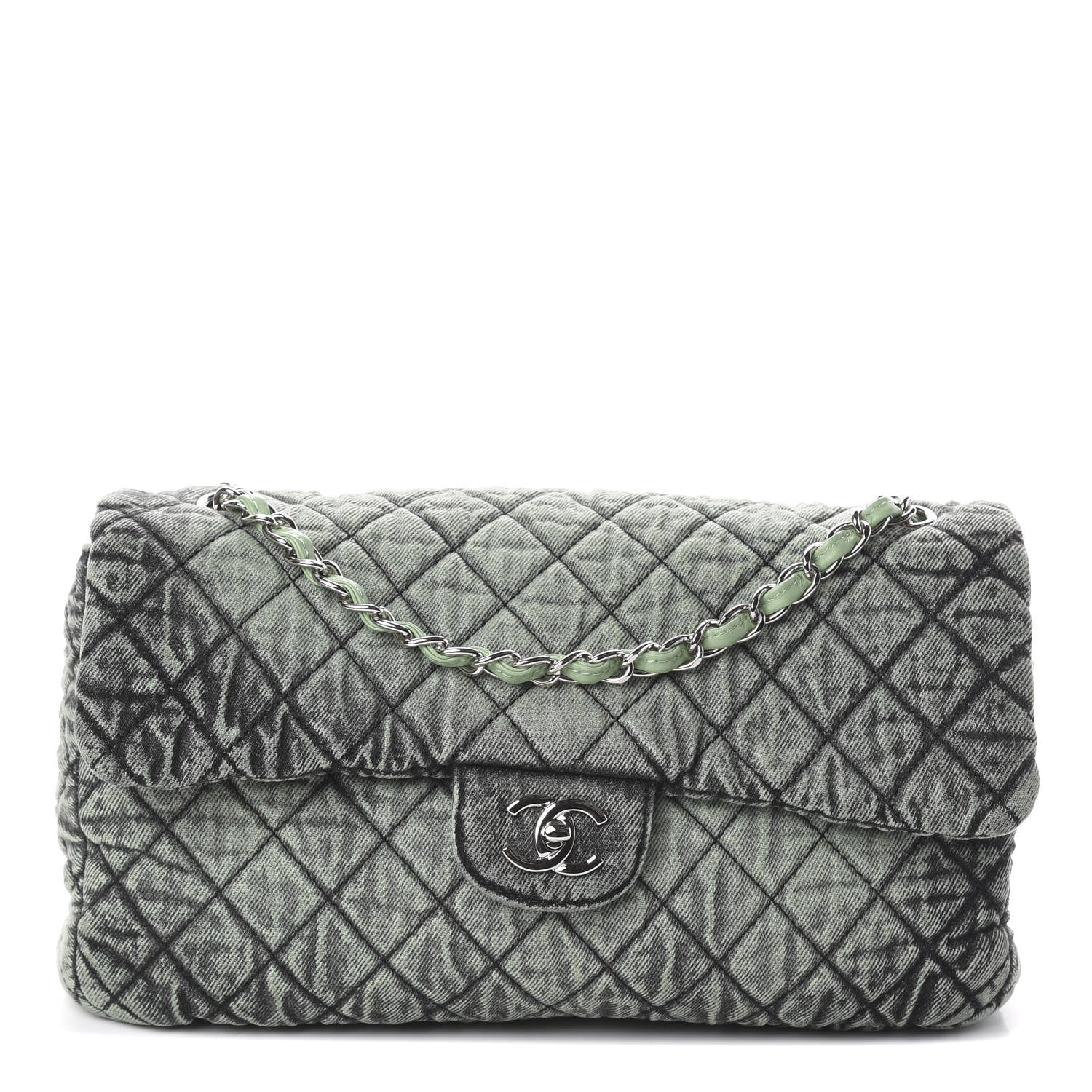 Chanel Denim Quilted Denimpression Flap Green Black 1 of 10
