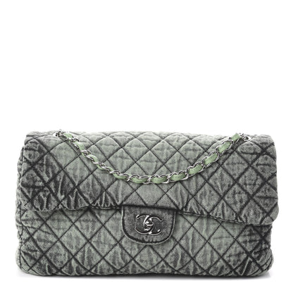 Chanel Denim Quilted Denimpression Flap Green Black 1 of 10