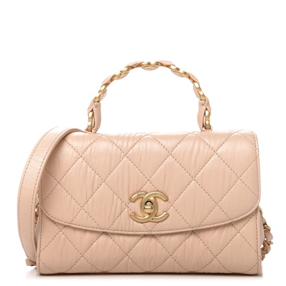 Chanel Crumpled Lambskin Quilted Mini CC Links Top Handle Flap Beige 1 of 10