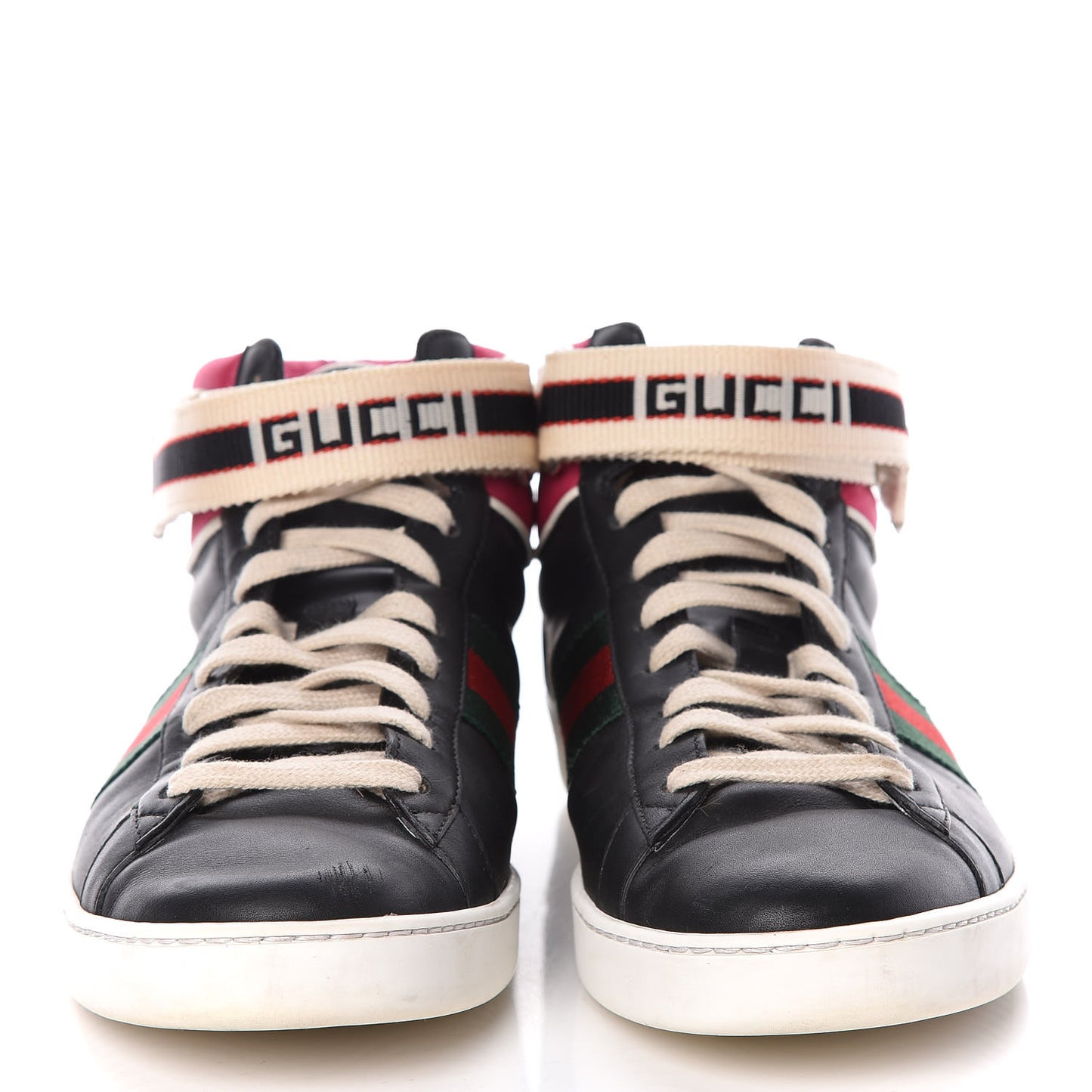 Calfskin Ayers Web New Ace Stripe High Top Sneakers 39.5 Black