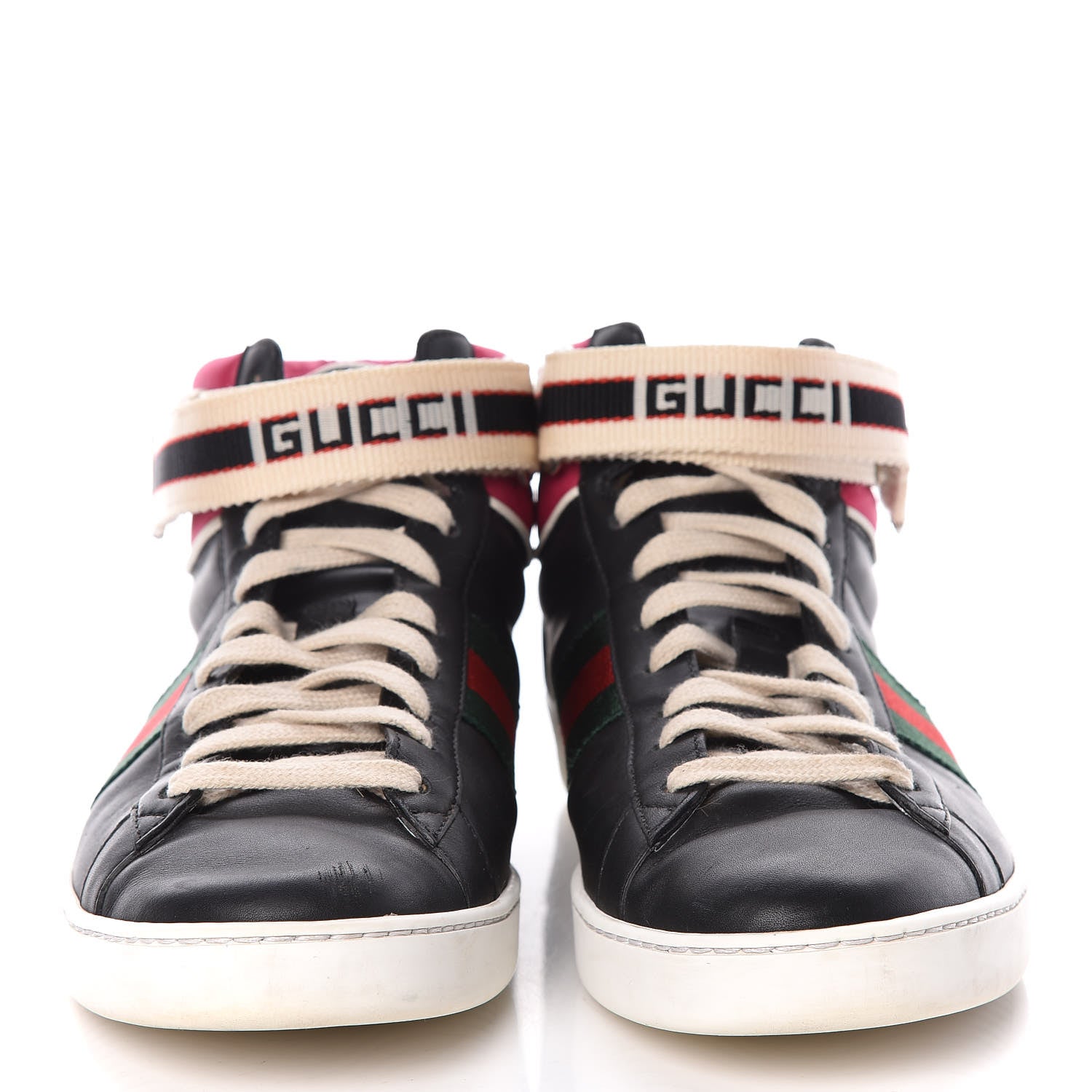 Gucci Calfskin Ayers Web New Ace Stripe High Top Sneakers 39.5 Black 2 of 12