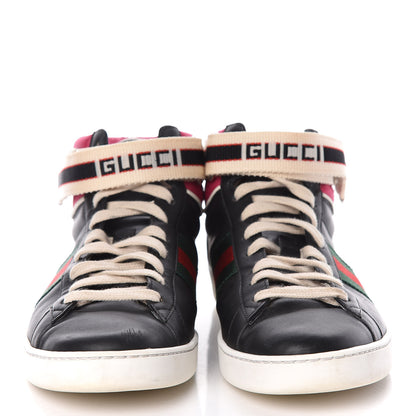 Gucci Calfskin Ayers Web New Ace Stripe High Top Sneakers 39.5 Black 2 of 12