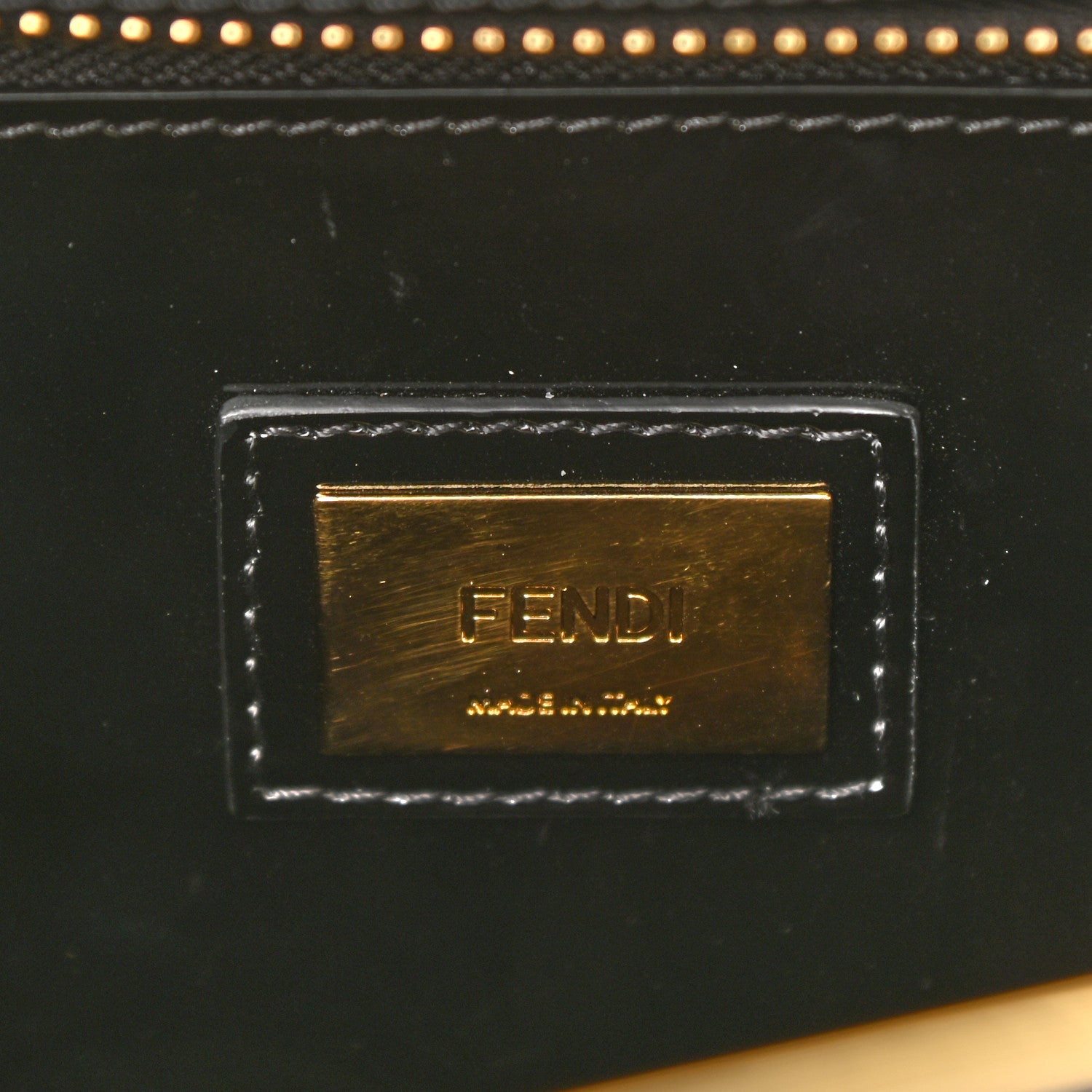 Fendi Shearling Vitello Vernice Mou Pequin Striped Medium Peekaboo Iconic Satchel Tobacco Black 6 of 9