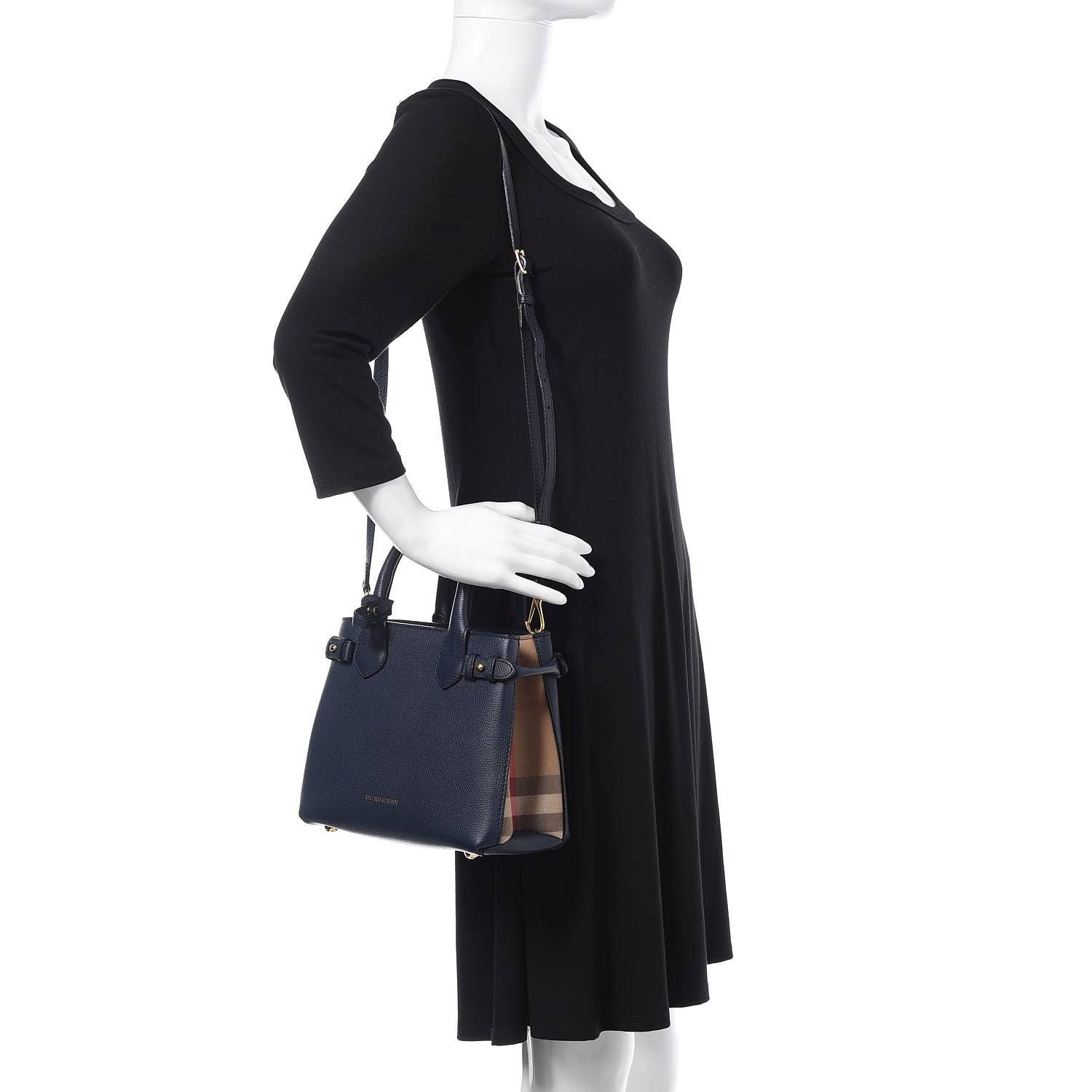 Burberry Grainy Calfskin House Check Small Banner Tote Midnight Blue 2 of 13