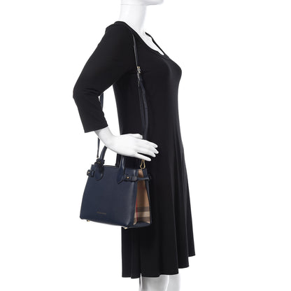 Burberry Grainy Calfskin House Check Small Banner Tote Midnight Blue 2 of 13