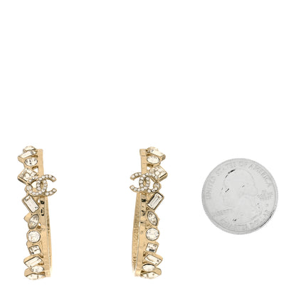 Chanel Metal Crystal CC Hoop Earrings Gold 2 of 4