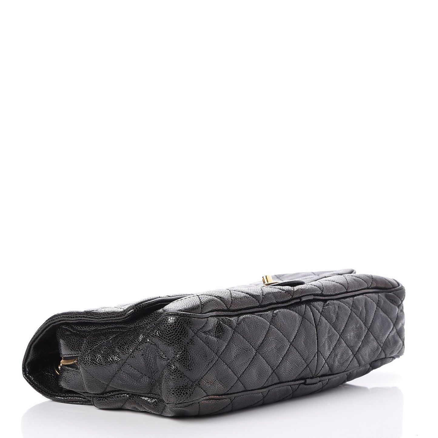 Crumpled Grained Calfskin Quilted Large Shiva Flap Black