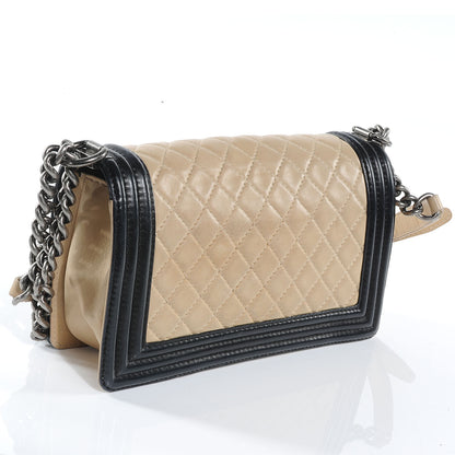 Chanel Lambskin Quilted Medium Boy Flap Beige Black 3 of 9