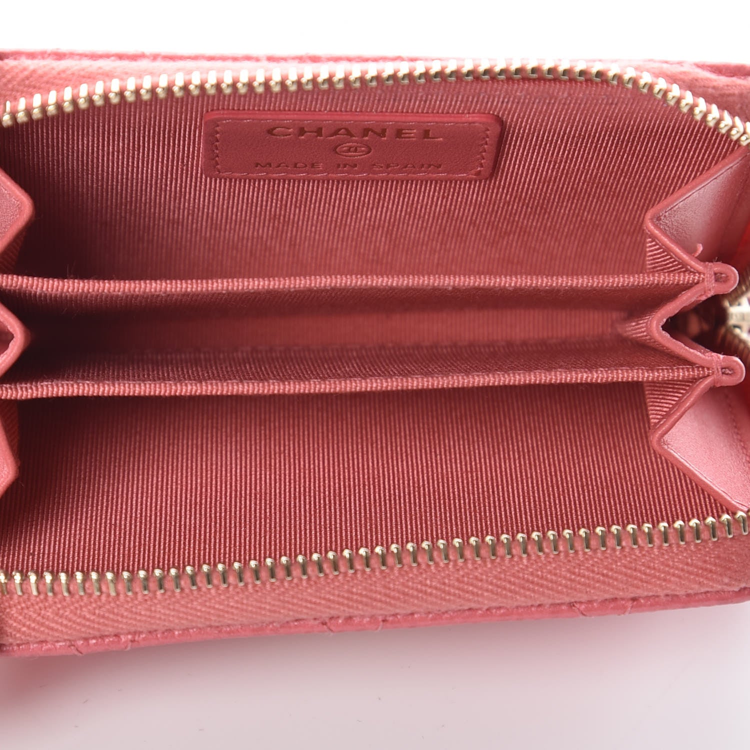 Chanel Metallic Caviar Quilted Zip Coin Purse Pink 9 of 12