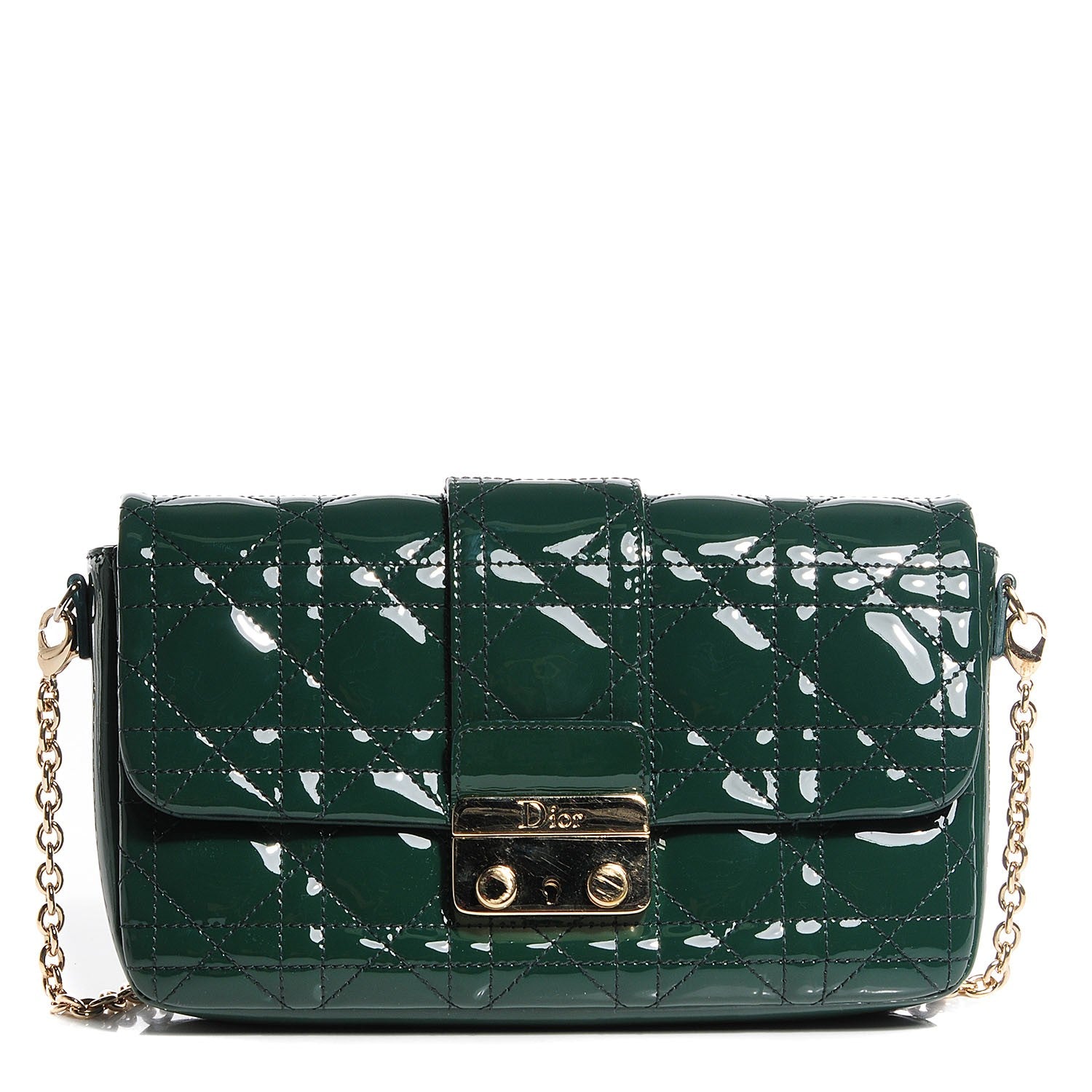 Christian Dior Patent Cannage New Lock Pouch Vert Sapin 1 of 7