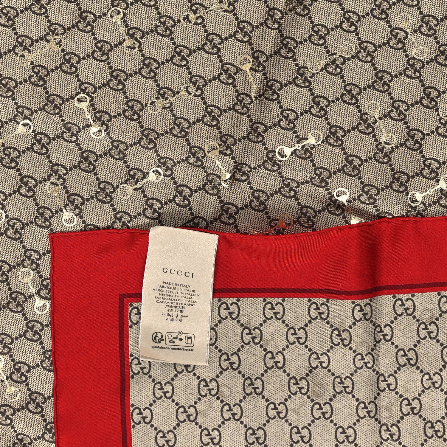 Gucci Modal Silk GG Monogram Big Gold Horsebit Fringe Shawl Red Gold 3 of 3
