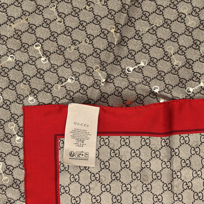 Gucci Modal Silk GG Monogram Big Gold Horsebit Fringe Shawl Red Gold 3 of 3