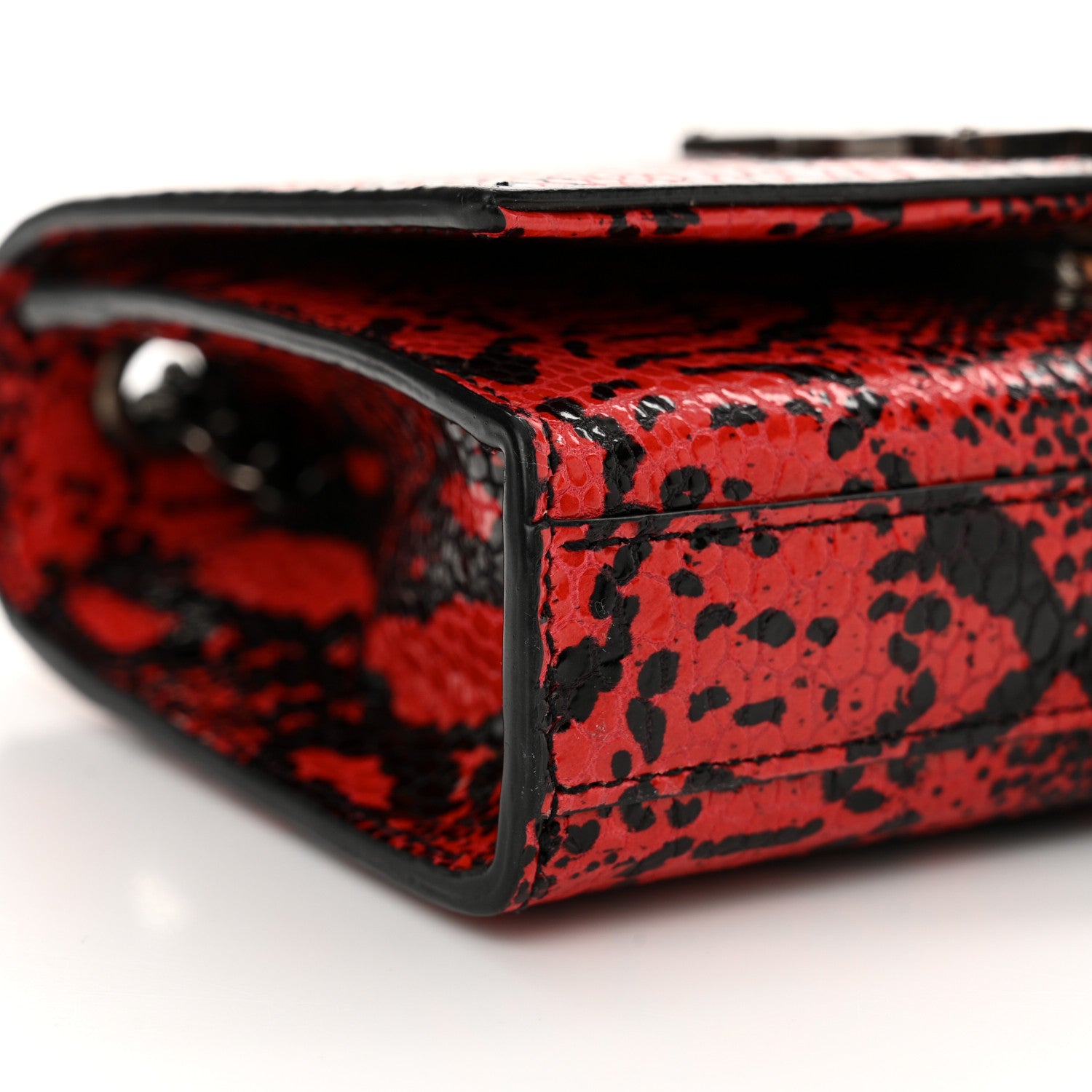 Saint Laurent Calfskin Snakeskin Embossed Small Classic Monogram Kate Tassel Satchel Red Black 9 of 12