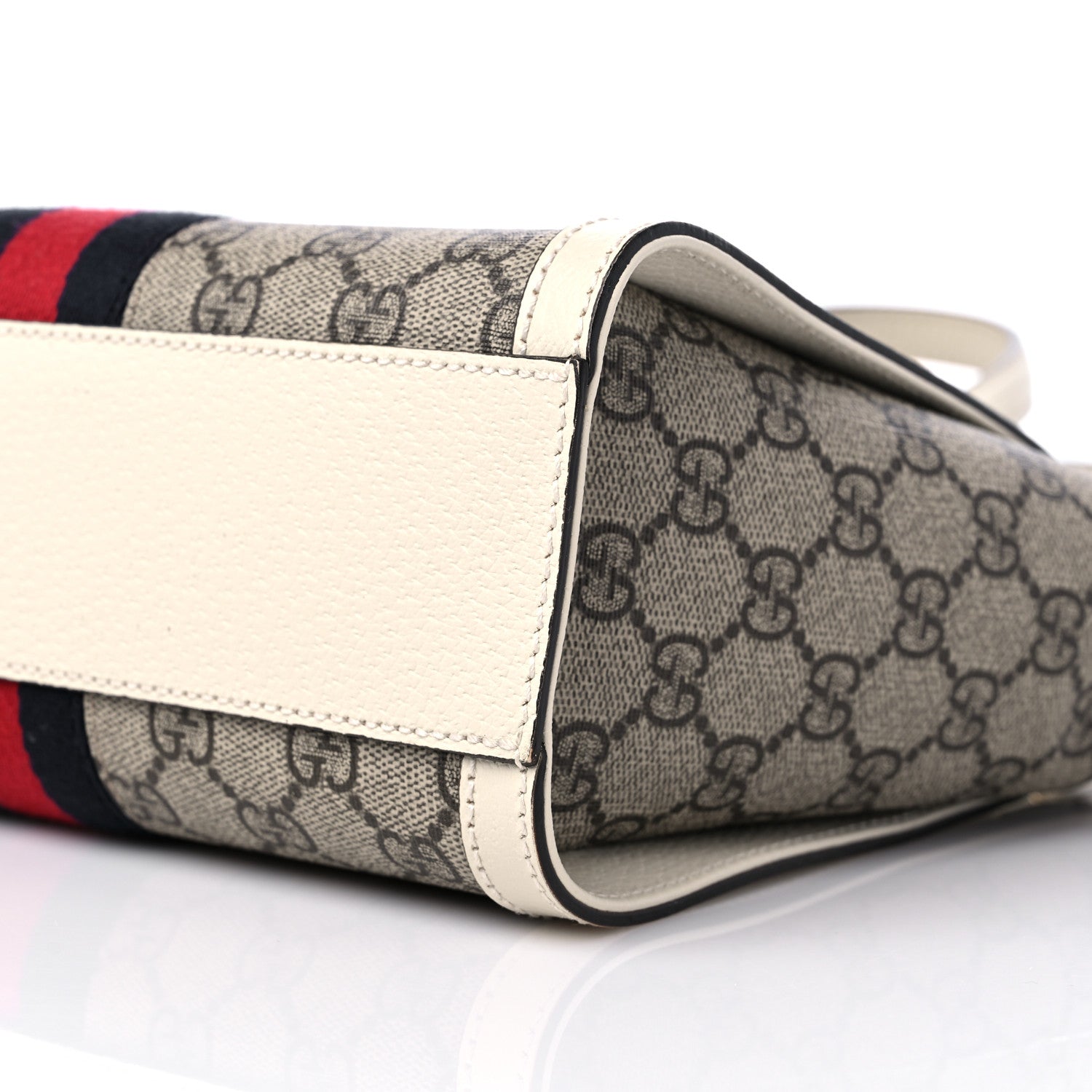 Gucci GG Supreme Monogram Textured Dollar Calfskin Web Small Ophidia Tote Bag Beige Ebony Mystic White 9 of 10