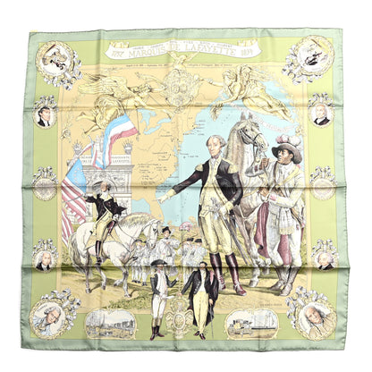 Hermes Silk Marquis De Lafayette Scarf 90 Vert Amande Tilleul Sable 1 of 5