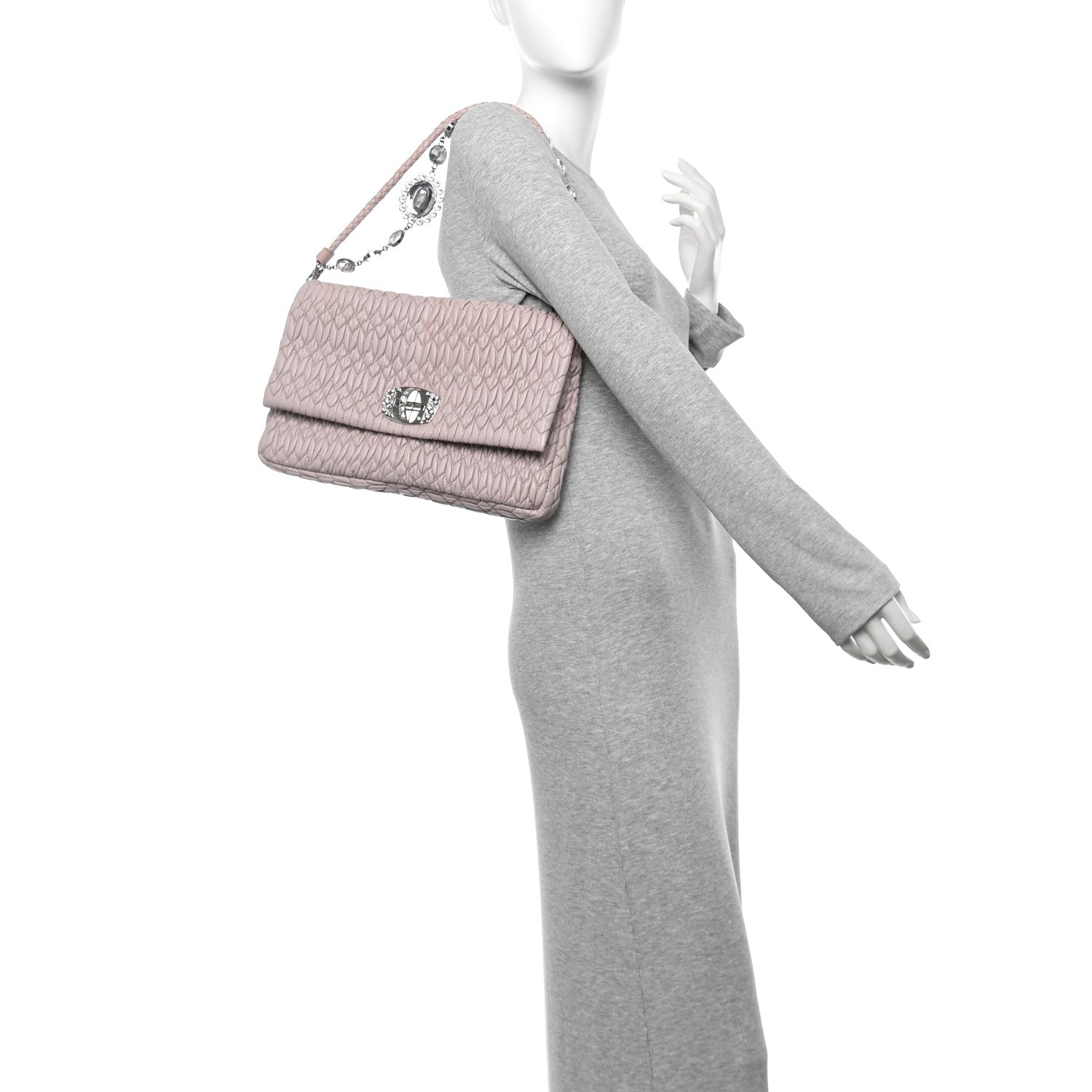 Miu Miu Nappa Matelasse Crystal Flap Clutch Cammeo 2 of 14