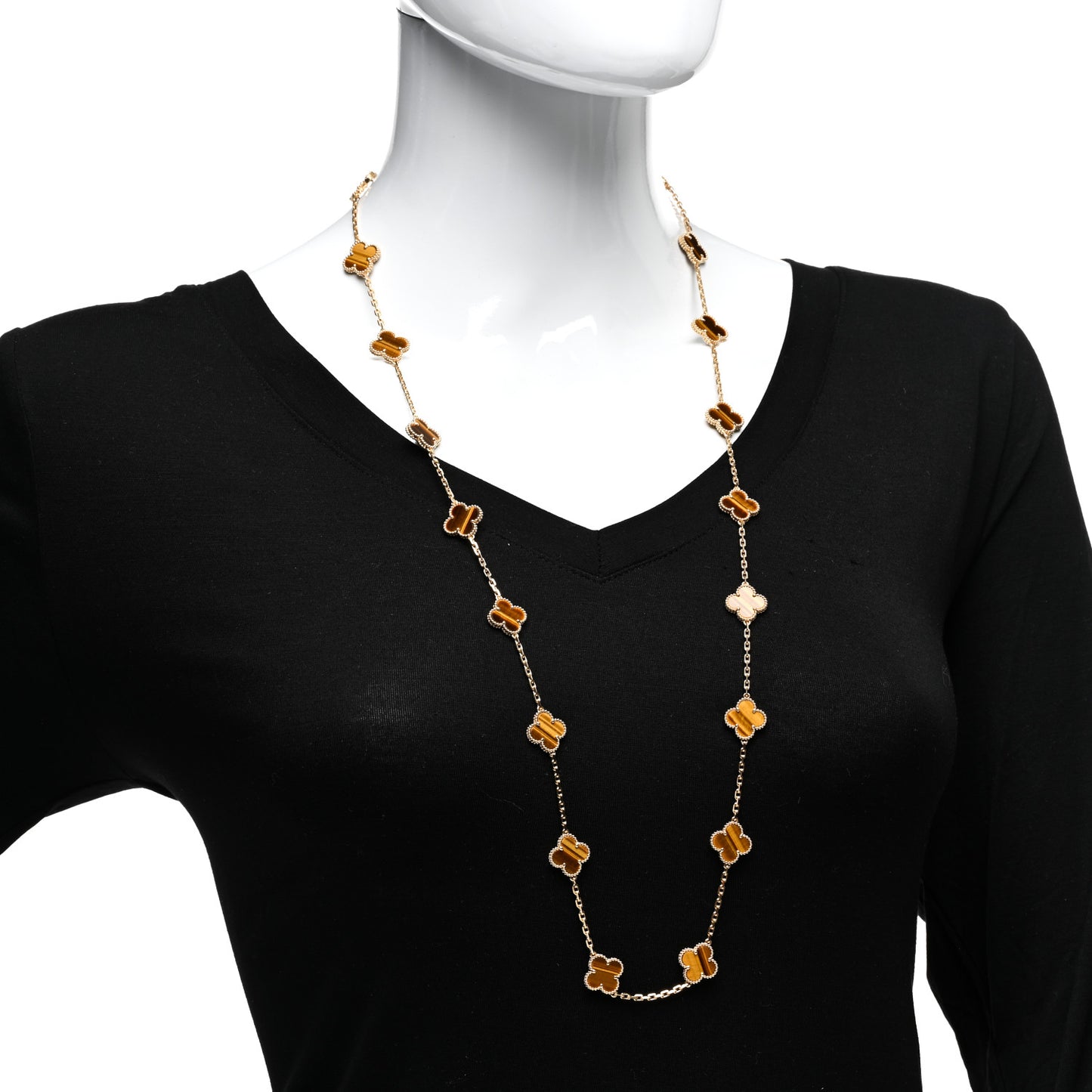 18K Yellow Gold Tiger Eye 20 Motifs Vintage Alhambra Necklace