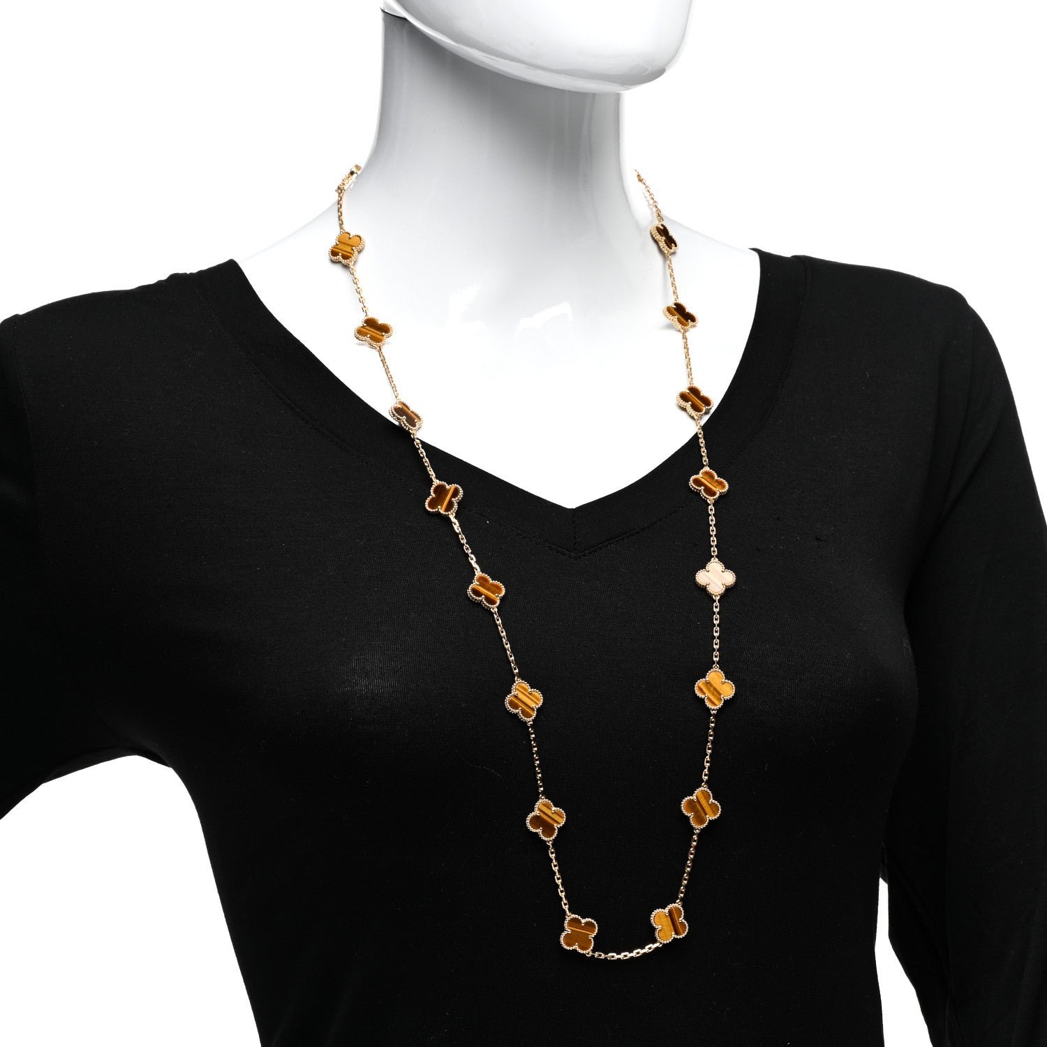 Van Cleef & Arpels 18K Yellow Gold Tiger Eye 20 Motifs Vintage Alhambra Necklace 2 of 6